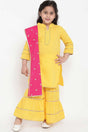 Buy Girl's Yellow And Pink Solid Kurti With Palazzos And Dupatta Online