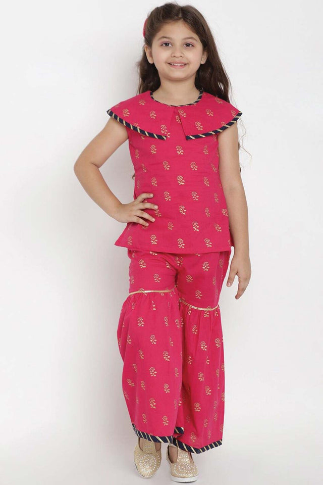 Buy Girl's Pink And Gold-Toned Printed Top With Palazzos Online