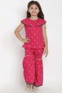 Buy Girl's Pink And Gold-Toned Printed Top With Palazzos Online