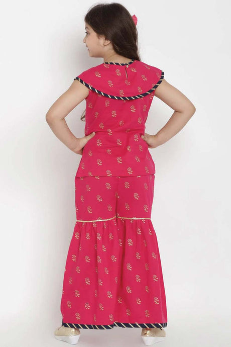 Buy Girl's Pink And Gold-Toned Printed Top With Palazzos Online - Side