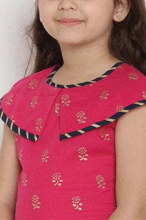 Buy Girl's Pink And Gold-Toned Printed Top With Palazzos Online - Zoom In