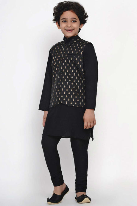 Buy Boy's Black Kurta Pajama Set with Black Waistcoat Set Online