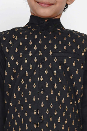 Buy Boy's Black Kurta Pajama Set with Black Waistcoat Set Online - Back