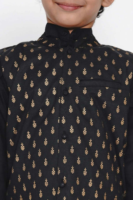 Buy Boy's Black Kurta Pajama Set with Black Waistcoat Set Online - Back