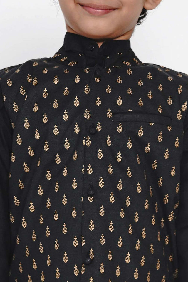 Buy Boy's Black Kurta Pajama Set with Black Waistcoat Set Online - Back