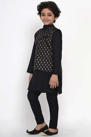 Buy Boy's Black Kurta Pajama Set with Black Waistcoat Set Online - Side