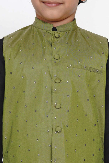 Buy Boy's Black Kurta Dhoti Set With Green Waistcoat Set Online - Back