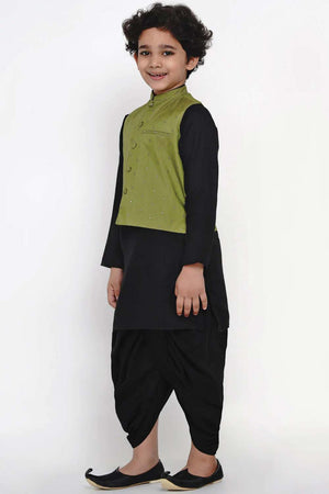 Buy Boy's Black Kurta Dhoti Set With Green Waistcoat Set Online - Side