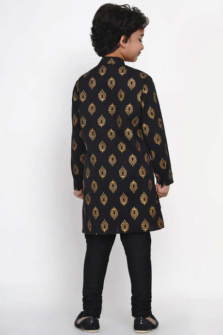 Buy Boy's Black Kurta With Black Pajama Set Online - Zoom In