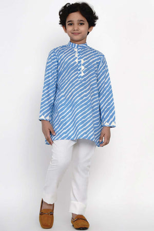 Buy Boy's Blue Laheriya Kurta With Off-White Pajama Set Online