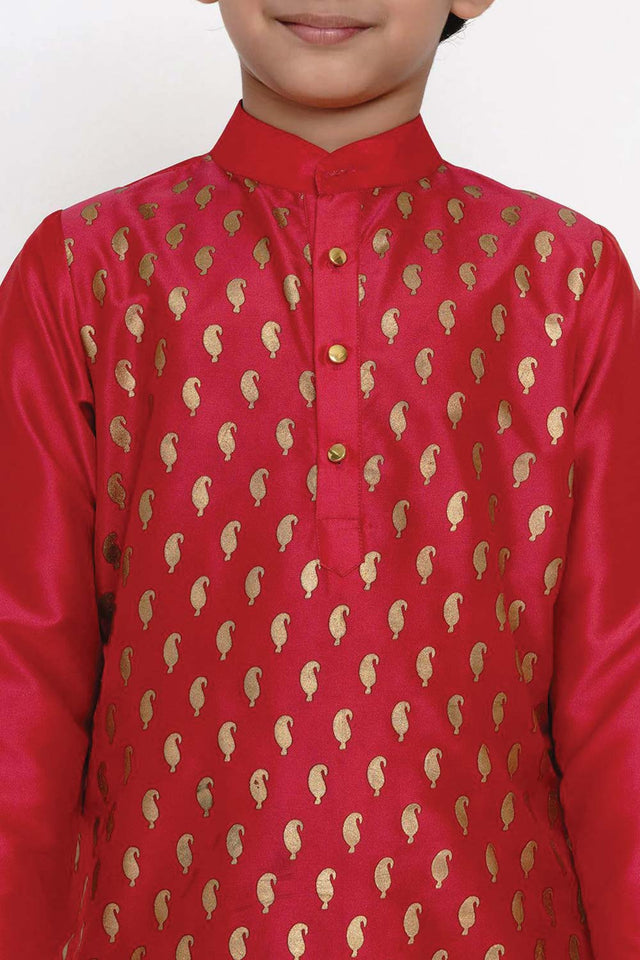 Buy Boy's Pink Kurta With Golden Dhoti Set Online - Back