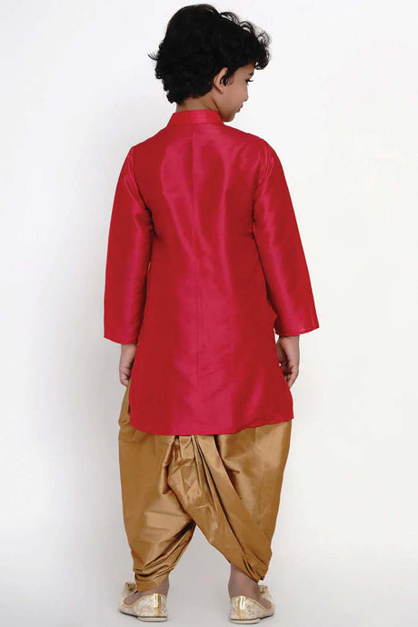 Buy Boy's Pink Kurta With Golden Dhoti Set Online - Zoom In
