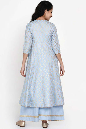 Buy Girl's Blue Printed Regular Kurta With Palazzos Online - Back