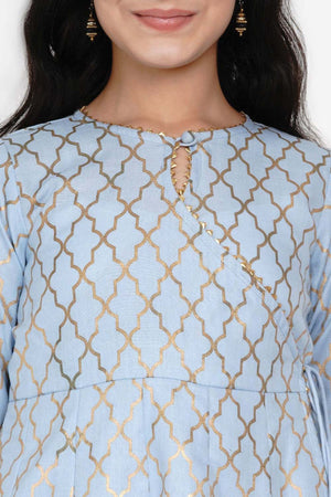 Buy Girl's Blue Printed Regular Kurta With Palazzos Online - Zoom In