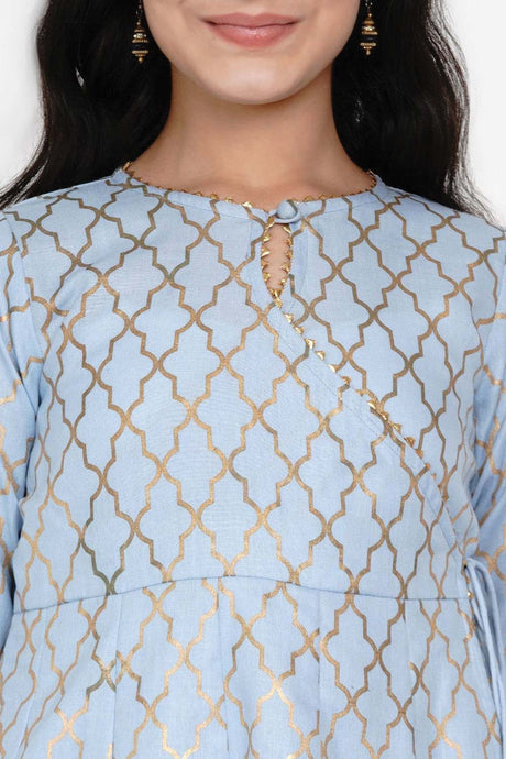 Buy Girl's Blue Printed Regular Kurta With Palazzos Online - Zoom In