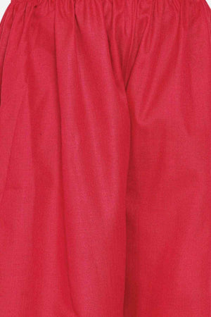 Buy Girl's Red Pleated Asymmetric Kurta With Palazzos Online - Zoom In