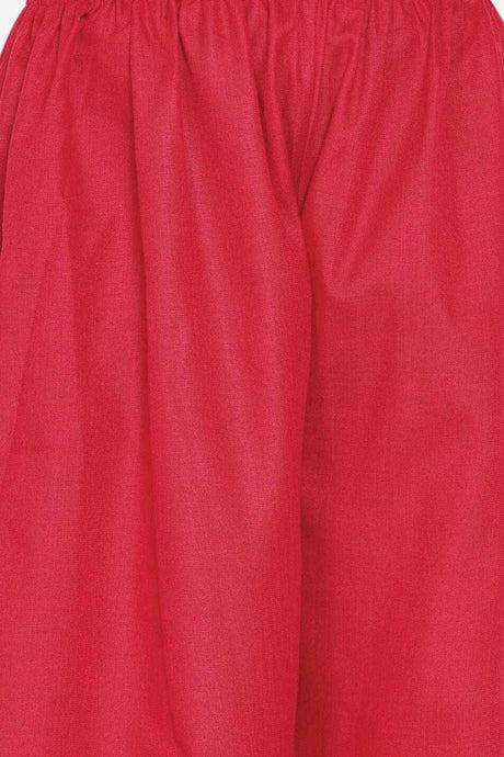 Buy Girl's Red Pleated Asymmetric Kurta With Palazzos Online - Zoom In
