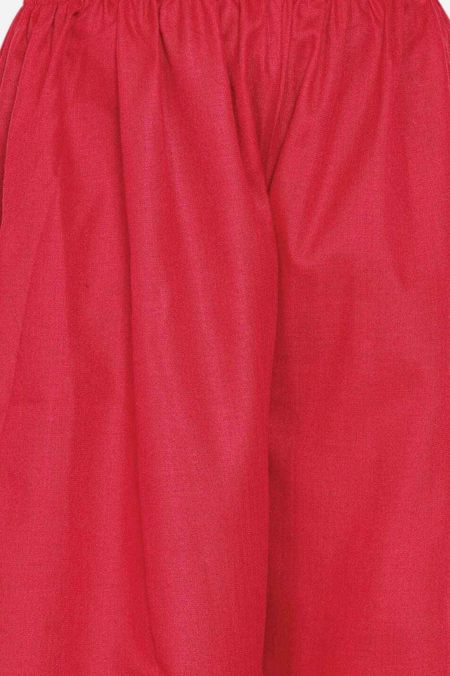 Buy Girl's Red Pleated Asymmetric Kurta With Palazzos Online - Zoom In