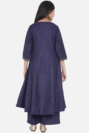 Buy Girl's Navy Kurta Set Online - Back