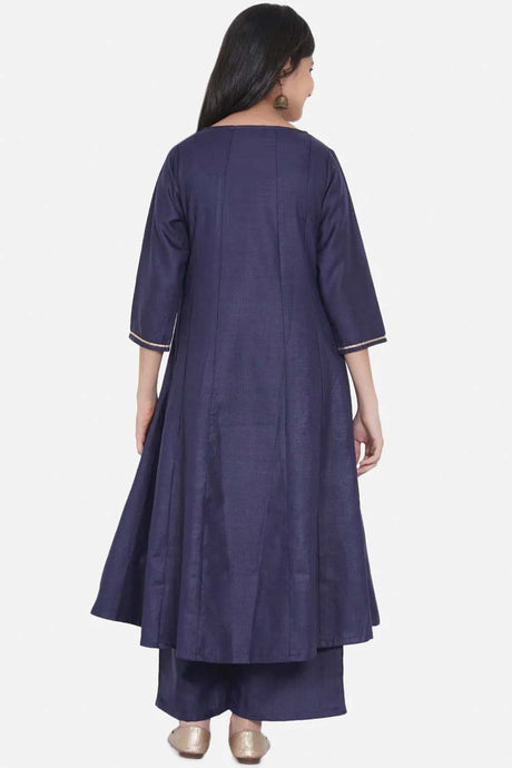 Buy Girl's Navy Kurta Set Online - Back