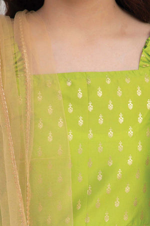 Buy Girl's Green Ethnic Motifs Kurti With Dhoti Pants And With Dupatta Online - Side