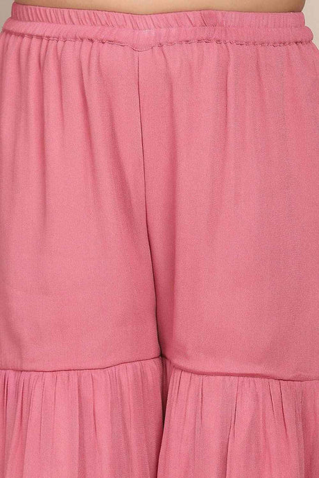 Buy Girl's Pink Embroidered Kurta With Sharara And With Dupatta Online - Zoom Out