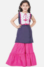 Buy Girl's Navy Blue And Pink Straight Kurta With Sharara Online