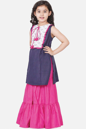 Buy Girl's Navy Blue And Pink Straight Kurta With Sharara Online - Side
