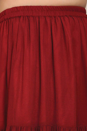 Buy Girl's Maroon Floral Embroidered Sequinned Kurti With Skirt And With Dupatta Online - Zoom Out