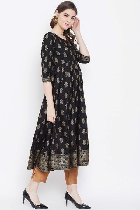 Buy Men's Black Silk Blend Floral Printed Men's Kurta Pajama Jacket Set Online