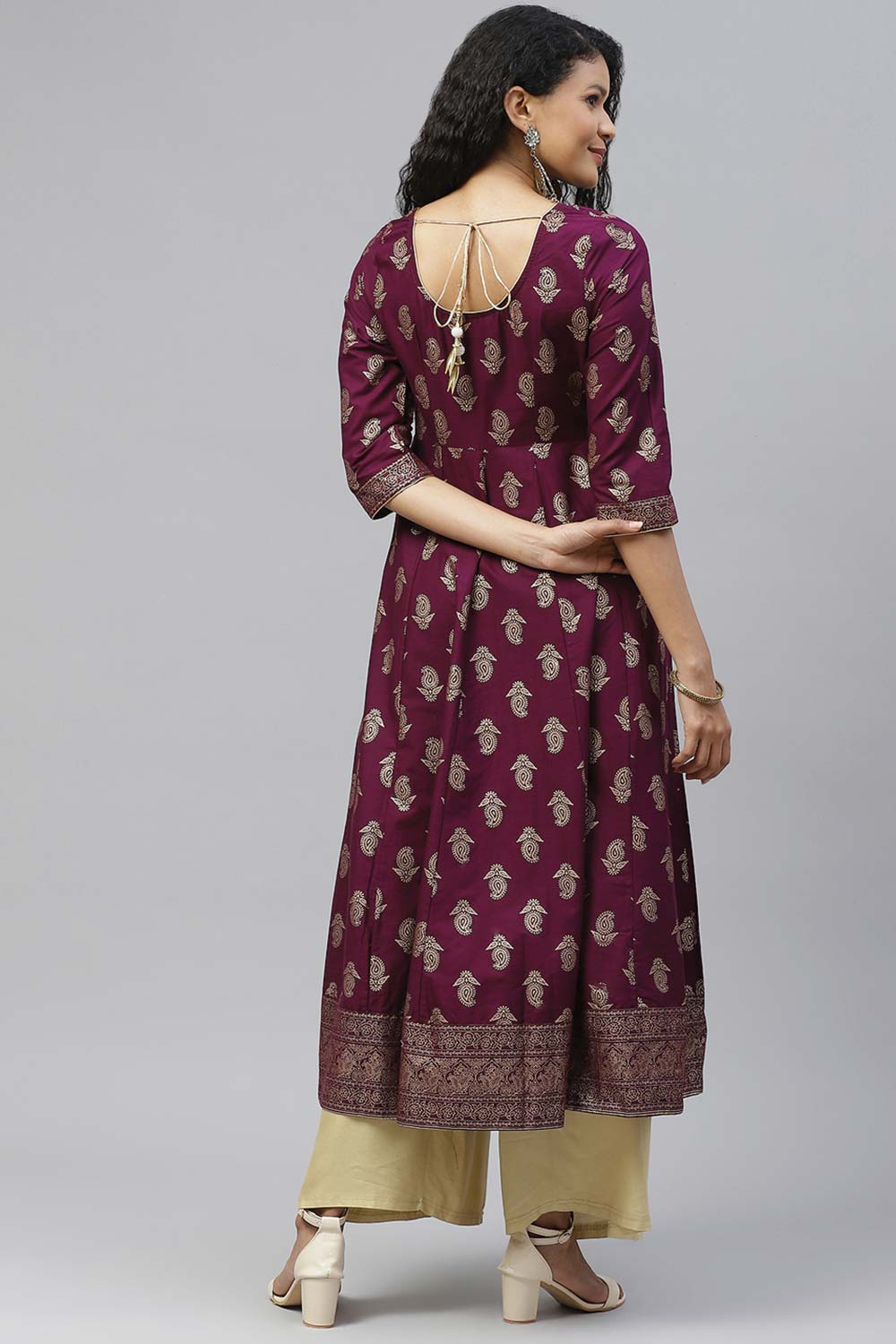 Buy Buy Purple Cotton Gold Printed Stylish Anarkali Kurta Online