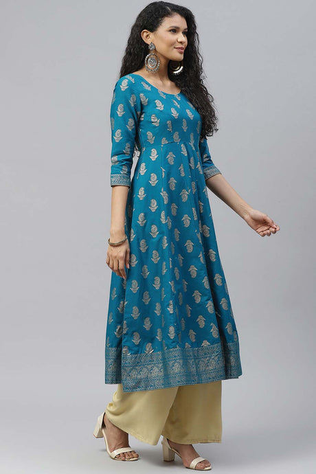 Buy Men's Copper Silk Blend Floral Printed Men's Kurta Pajama Jacket Set Online