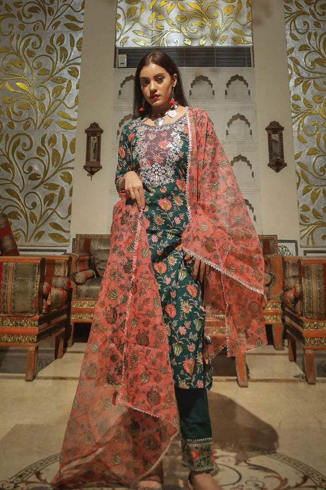 Buy Men's Copper Silk Blend Floral Printed Men's Kurta Pajama Jacket Set Online