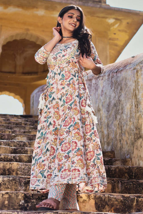 Buy Men's Copper Silk Blend Floral Printed Men's Kurta Pajama Jacket Set Online