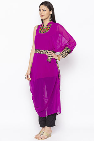 Georgette Asymmetric Kurti Top In Magenta