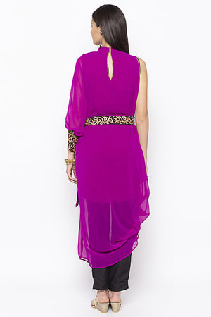 Georgette Asymmetric Kurti Top In Magenta