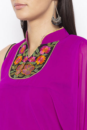 Georgette Asymmetric Kurti Top In Magenta