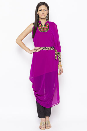 Georgette Asymmetric Kurti Top In Magenta