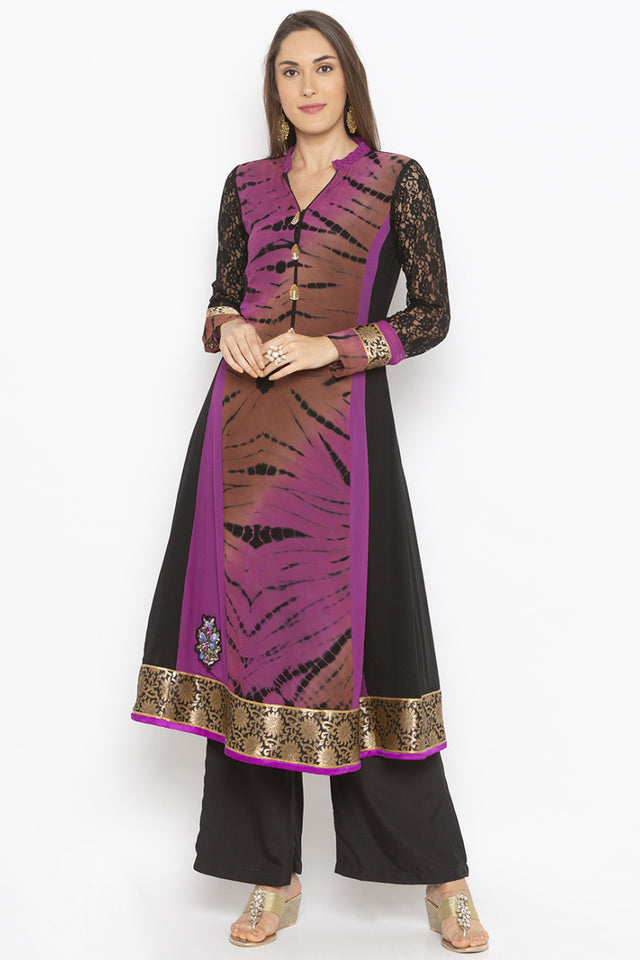 Georgette Flared Kurti Top In Purple