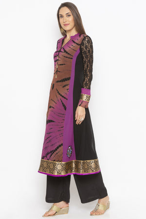 Georgette Flared Kurti Top In Purple