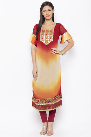 Georgette Straight Kurti Top In Maroon