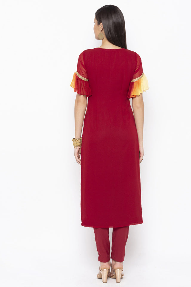Georgette Straight Kurti Top In Maroon