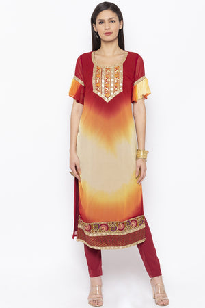 Georgette Straight Kurti Top In Maroon