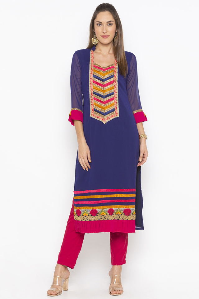 Georgette Straight Kurta Top in Dark Blue