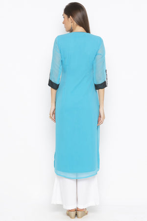 Georgette Straight Kurti Top In Blue
