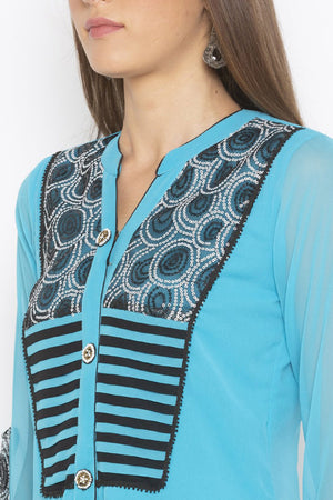Georgette Straight Kurti Top In Blue