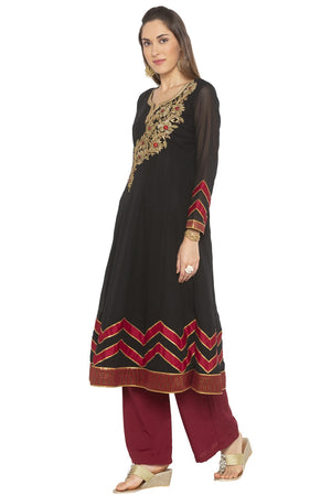 Georgette A Line Kurti Top In Black