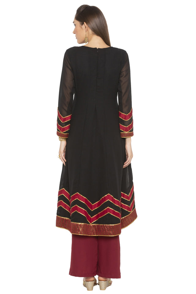 Georgette A Line Kurti Top In Black