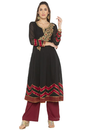 Georgette A Line Kurti Top In Black