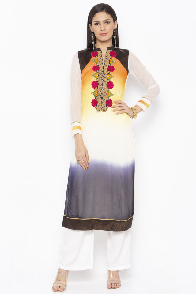 Georgette Straight Kurti Top In White